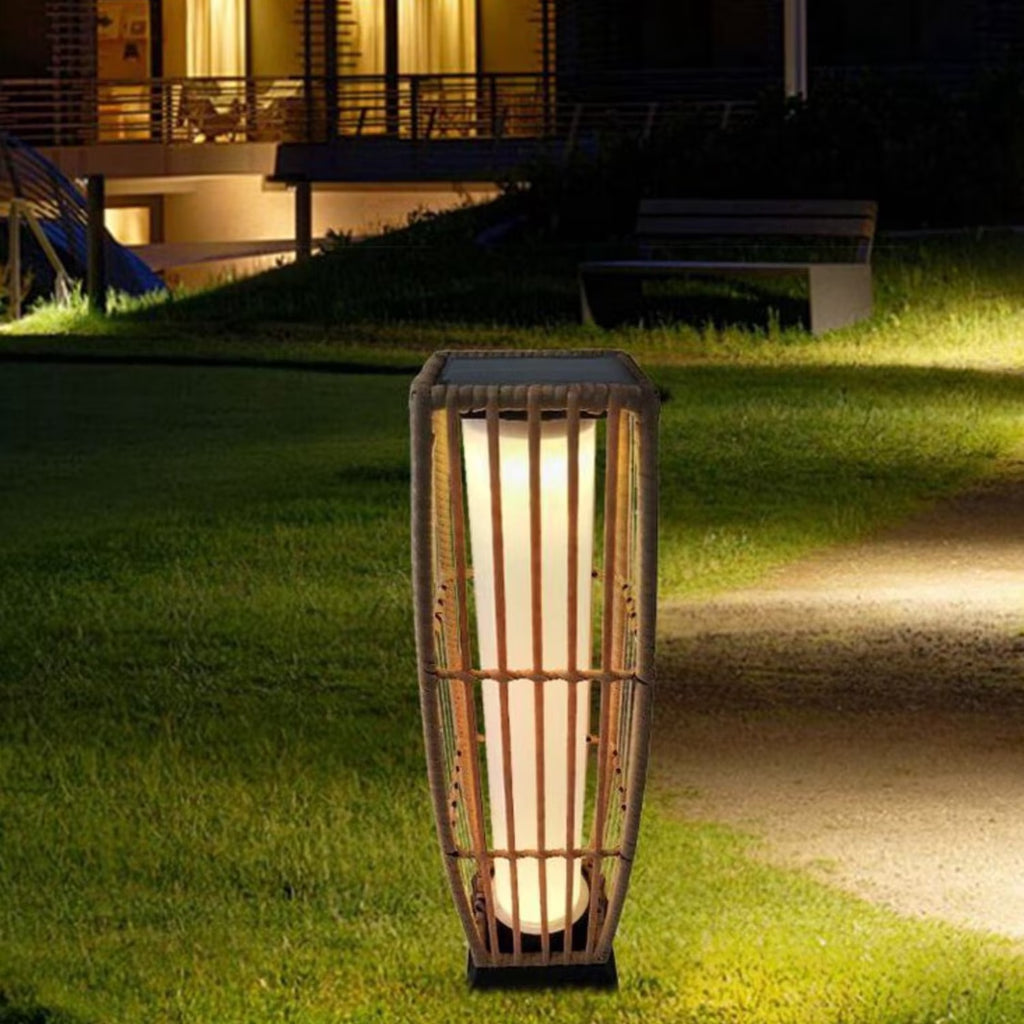 27 in Solar Rattan Lantern Outdoor LED Floor Light