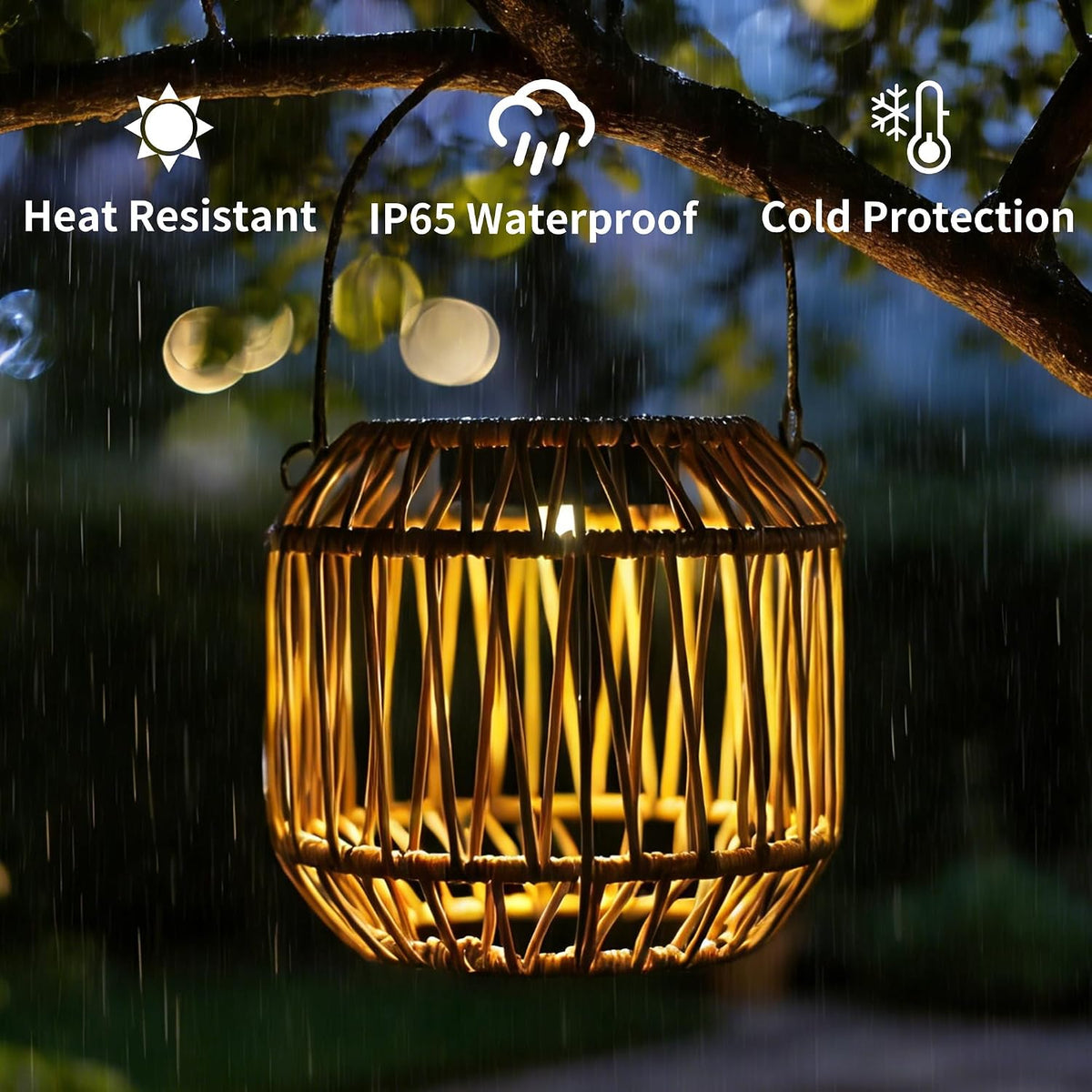 Solar-Powered Rattan Woven Lantern, Boho Decorative Table Lamp for Garden Patio Porch