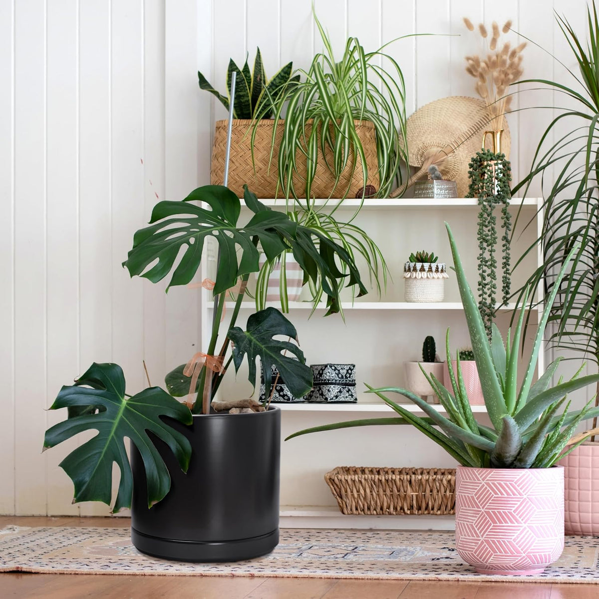 14 Inch Ceramic Planter Pot, Black
