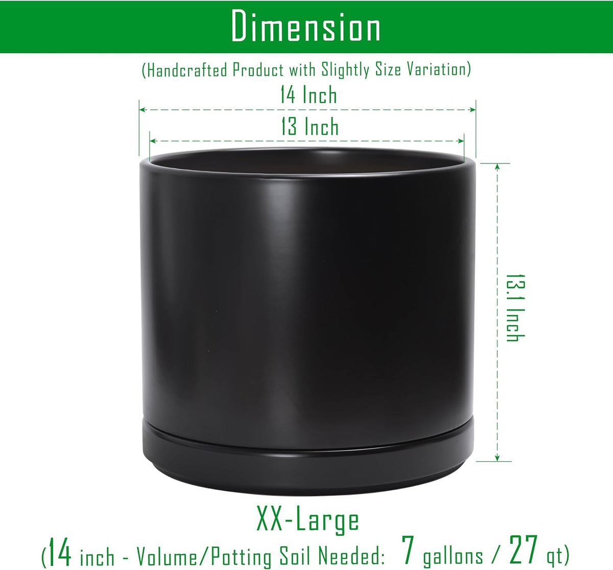 14 Inch Ceramic Planter Pot, Black
