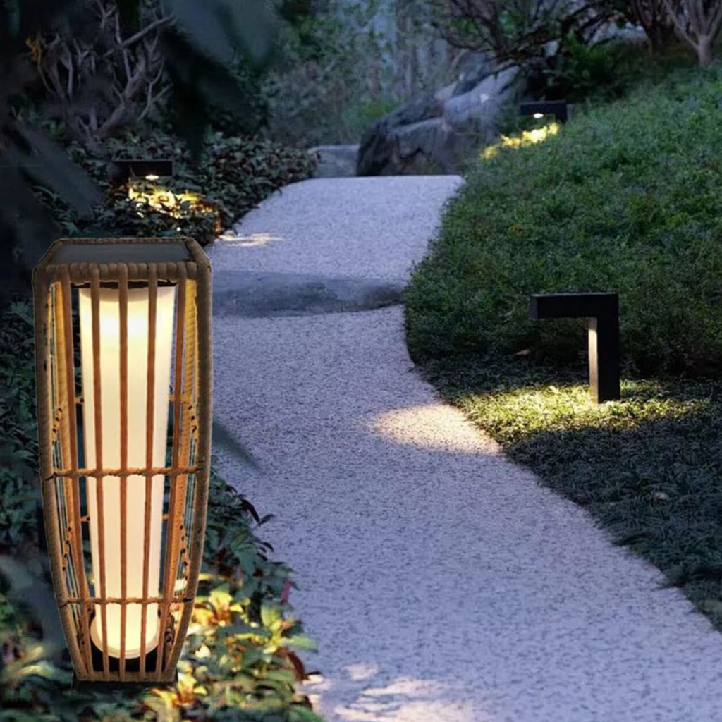 27 in Solar Rattan Lantern Outdoor LED Floor Light