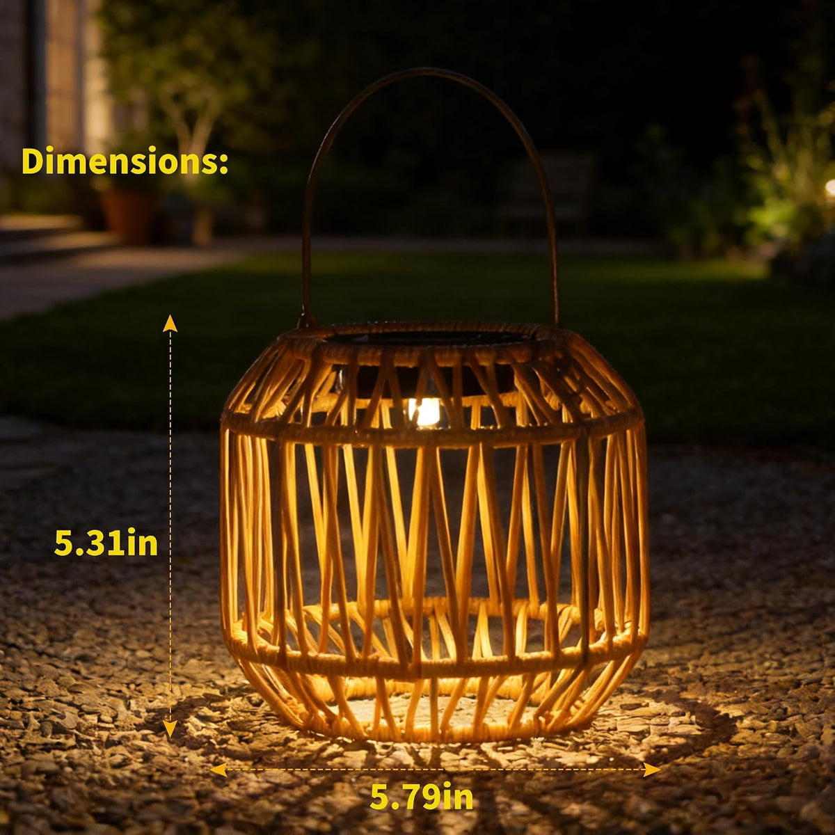 Solar-Powered Rattan Woven Lantern, Boho Decorative Table Lamp for Garden Patio Porch