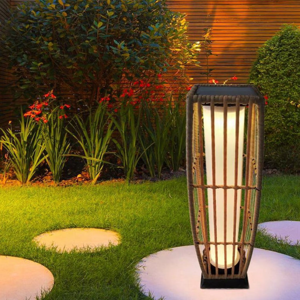 27 in Solar Rattan Lantern Outdoor LED Floor Light