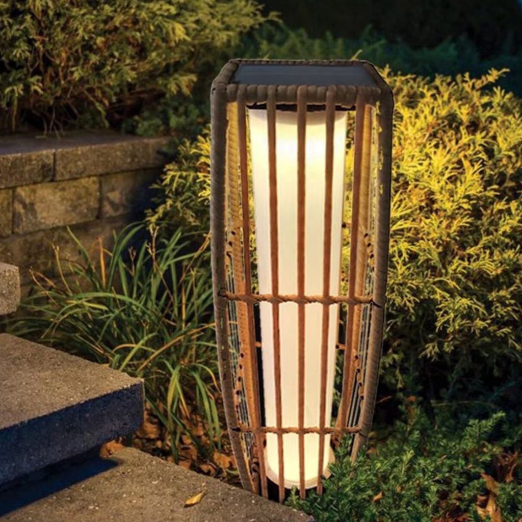 27 in Solar Rattan Lantern Outdoor LED Floor Light