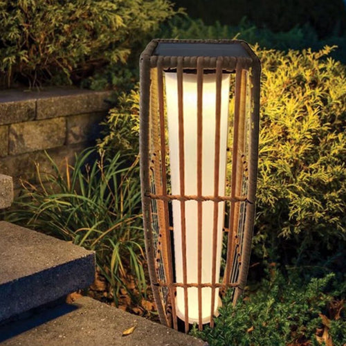 27 in Solar Rattan Lantern Outdoor LED Floor Light